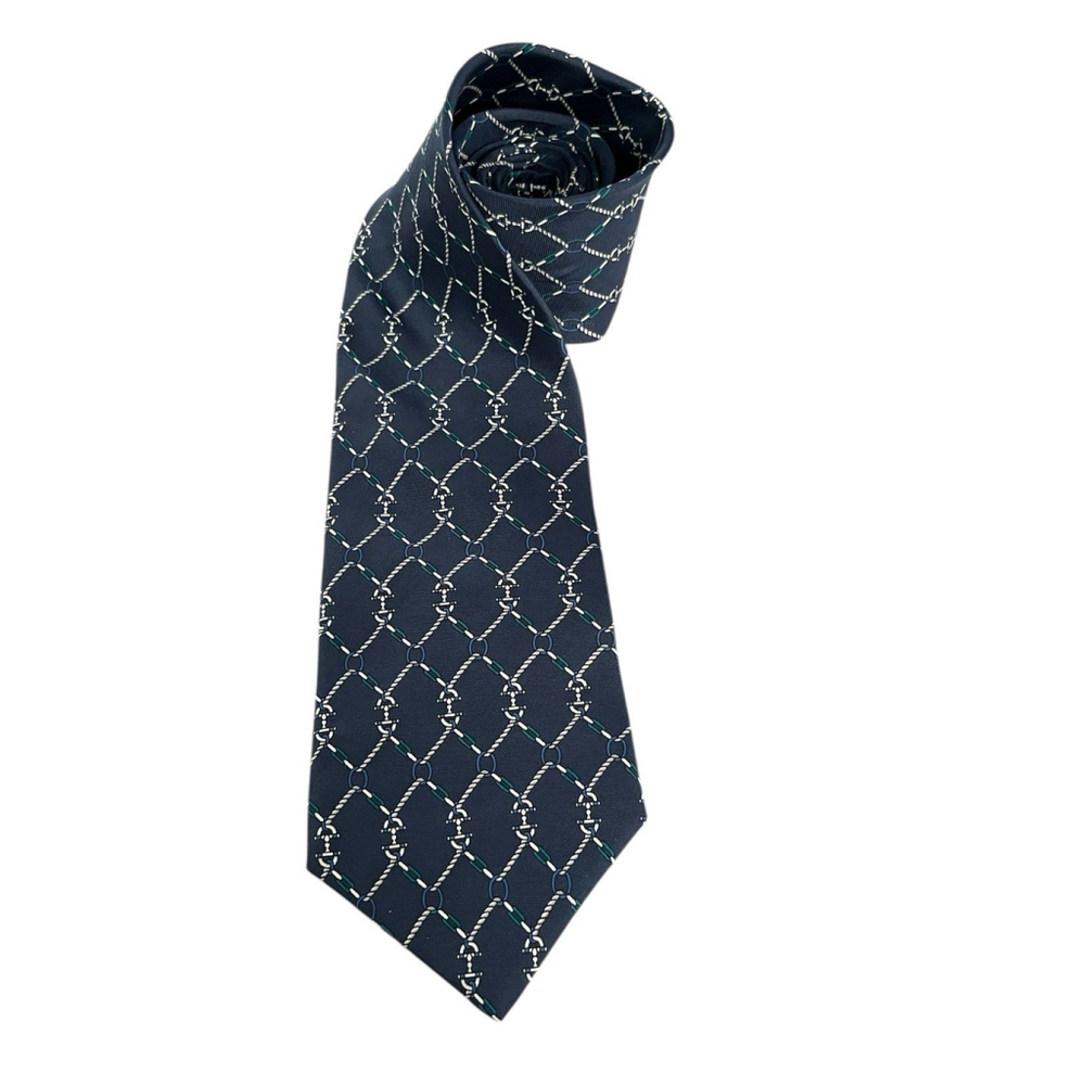 Vintage Bert Pulitzer Tie Navy Chain Print Nautical 100% Silk